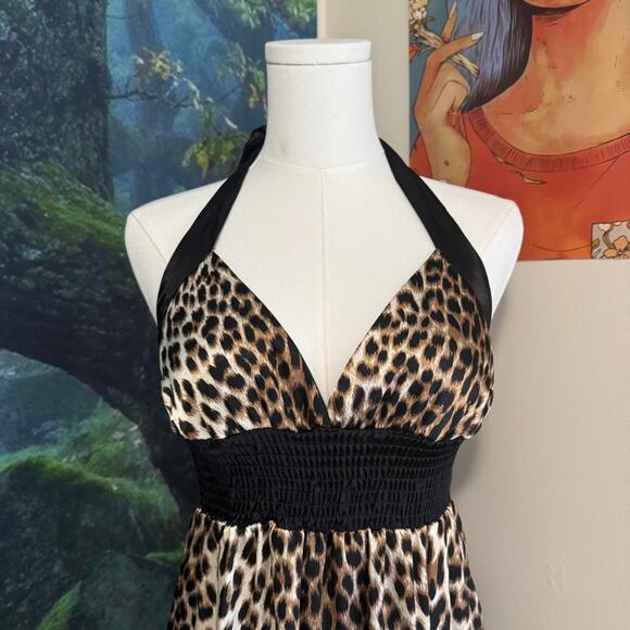 y2k leopard print halter dress twenty one medium retro party dress - Picture 2 of 6